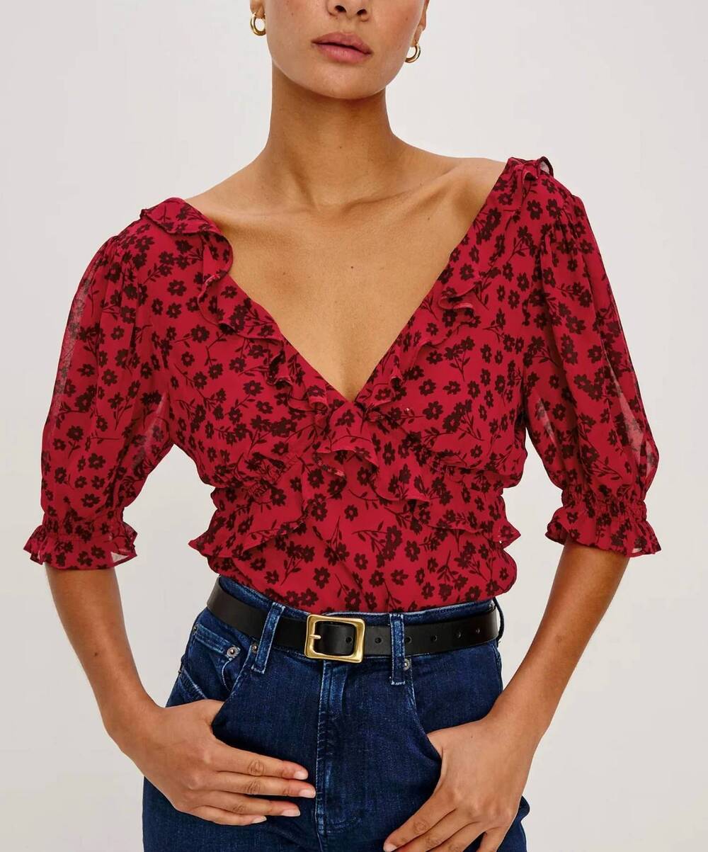 NEW RAILS miramar v-neck blouse in carmine